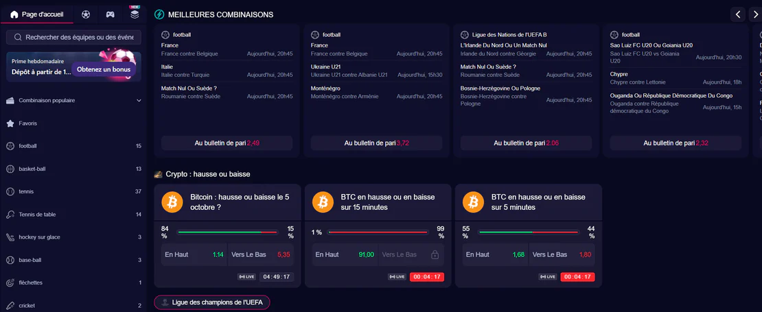 NV Casino paris sportifs avec meilleures combinaisons, matchs de football, marchés crypto et cotes en direct